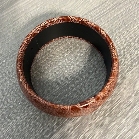 Vintage Brown Reptile Print Bangle Bracelet - Picture 7 of 9